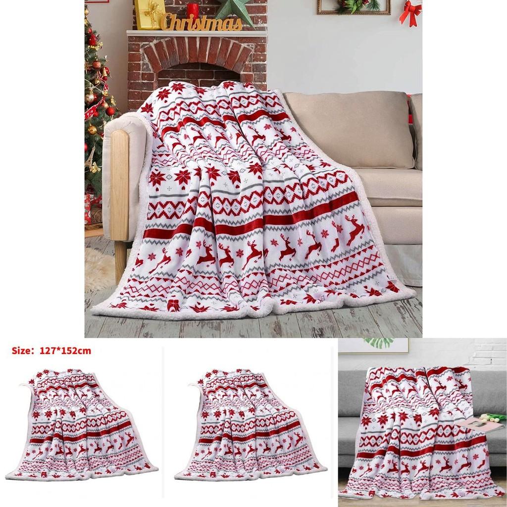 Christmas Plush Blanket With Snowflake And Reindeer Print For Home Decor