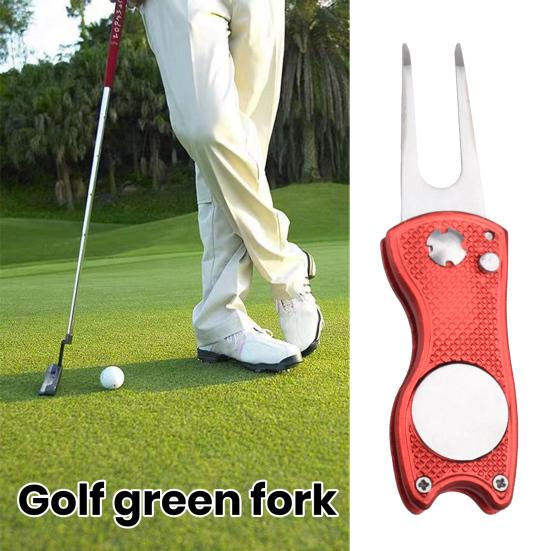 Horquilla de golf con función de succión magnética, tamaño compacto, portátil, marcador de bola de alineación de putt magnético, herramienta de reparación de divot de golf plegable