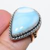 Natürlicher Larimar Edelstein 925 Massiv Sterlingsilber Zweifarbig Geschenkring Gr.6 N0u28