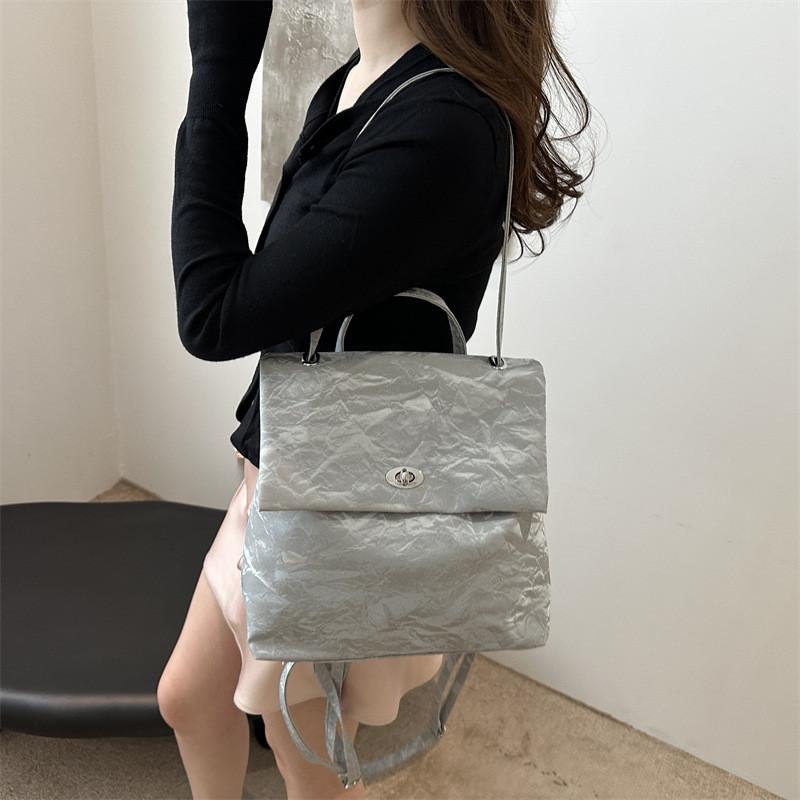 Womens Summer Minimalist Korean Style Backpack With Lock Closure For Daily Use