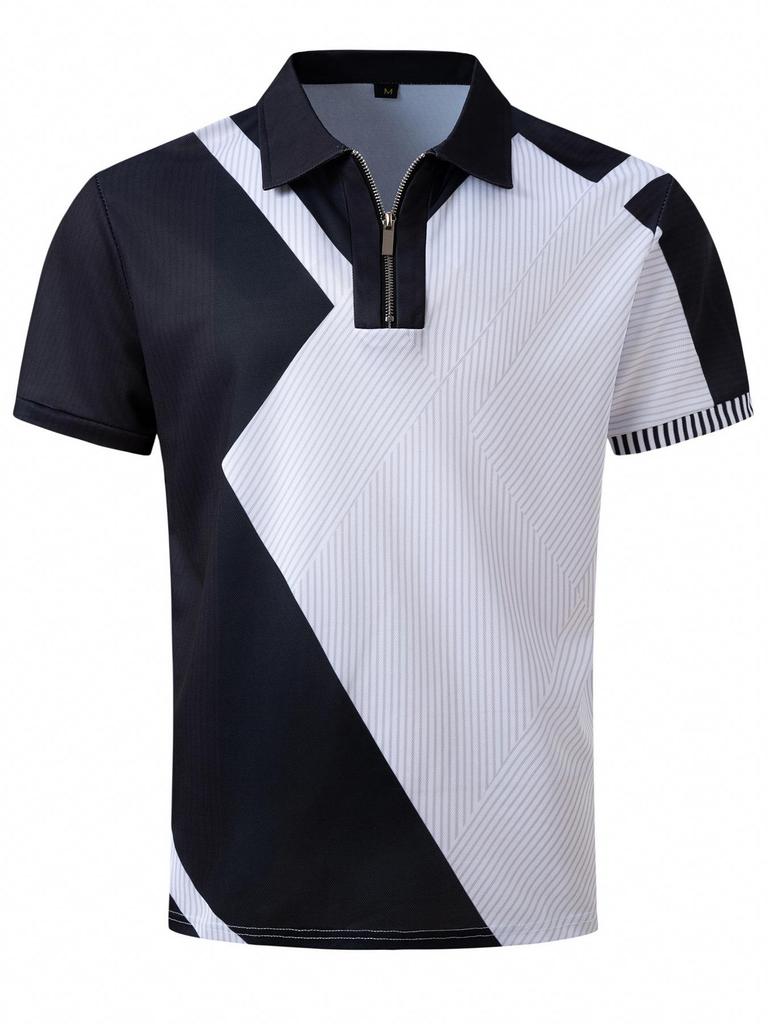 2024 Men's Zipper Printed Casual Polo T-Shirt 