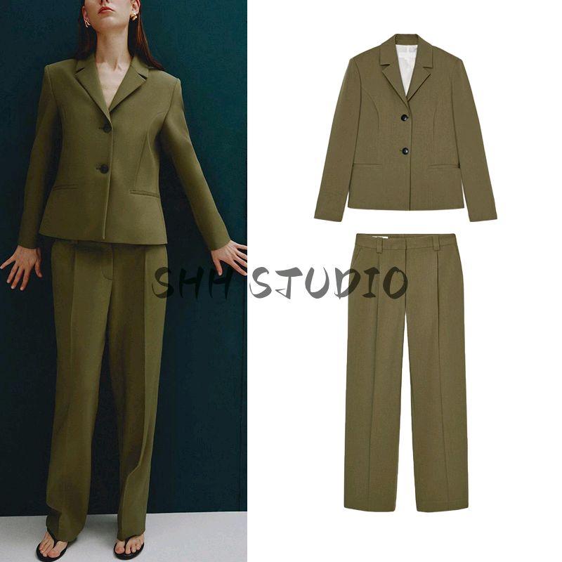 Spring New Women's Clothing Straight-Leg Trousers 2423597 Lapel Texture with Padded Shoulder Suit Outwear 2419597