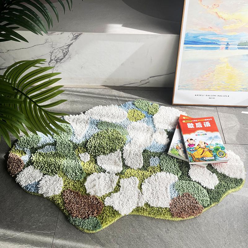 Irregular Tufted Moss Forest Bedroom Rug Green Plant Forest Door Bedside Mat Fluffy Foot Carpet Floor Safety Pad Home Room Decor