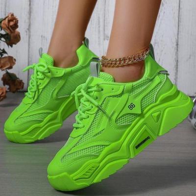 Spring Women's Sneakers Green Breathable Mesh Platform Chunky Sneakers Women Sports Shoes Thick Sole Walking Sneakers Woman Shoe