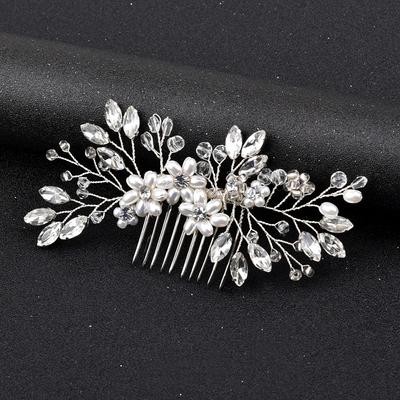 Women Rhinestone Handmade Comb Pearl Wedding Hair Combs Bridal Hairpins Crystal Tiara