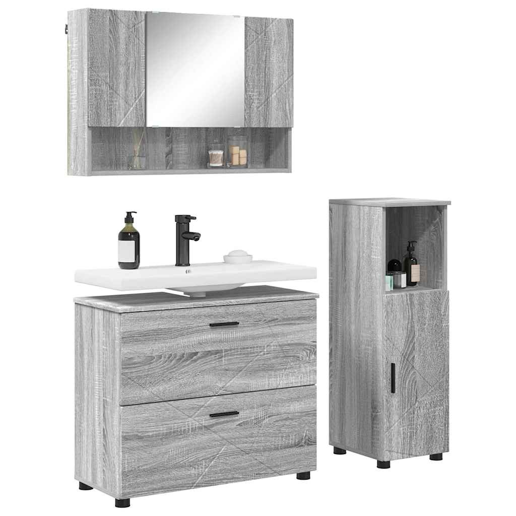 Bathroom Furniture Set 3 pcs Grey Sonoma Plywood and Metal