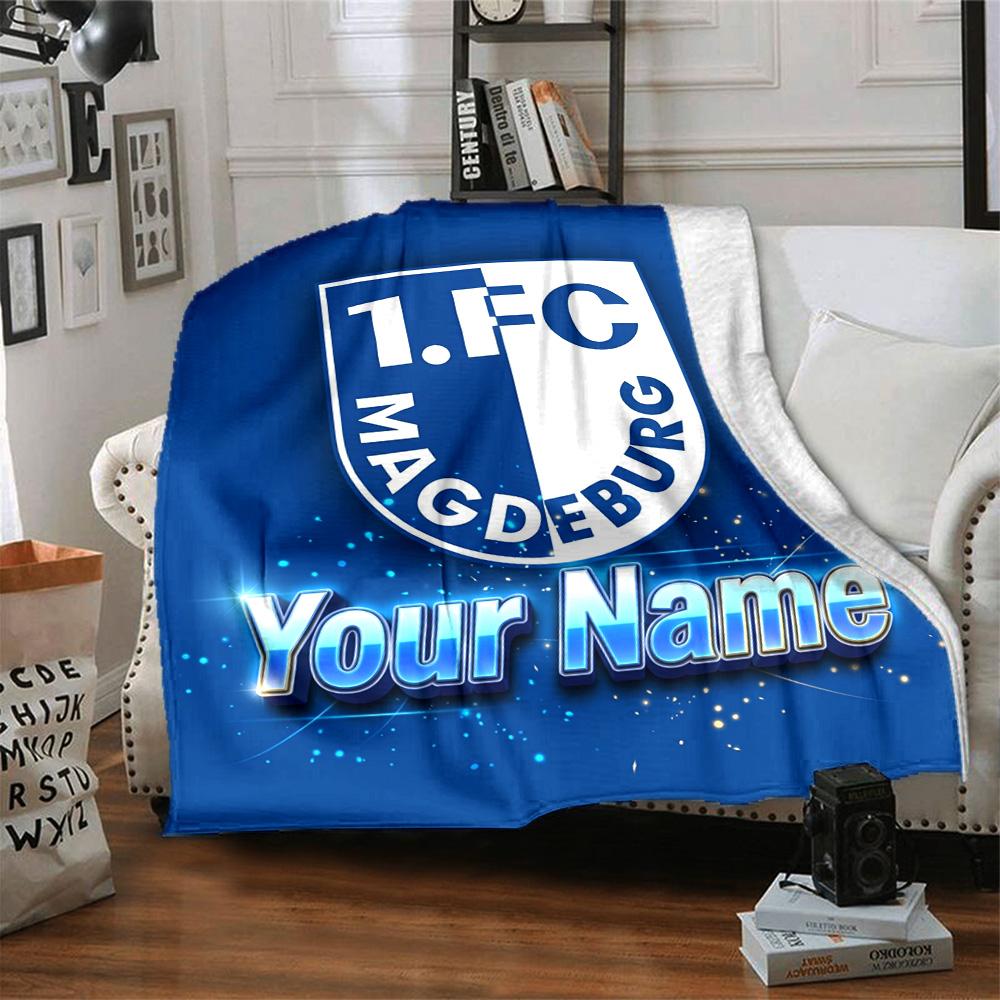 1pc 1.FC Magdeburg Blanket with Custom Name, Gift, for Men and Women, Soft Blanket, Good for Sofa Bed Couch Travel, Lightweight Flannel Blanket