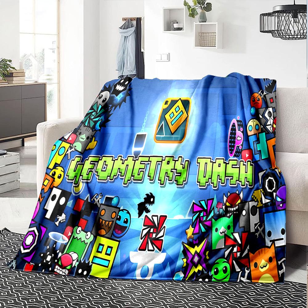 1pc Geometry Dash Adventure flannel Blanket for Super Soft Cute Comfort Blanket for Travel Bedding Couch Sofa Blanket Y73027