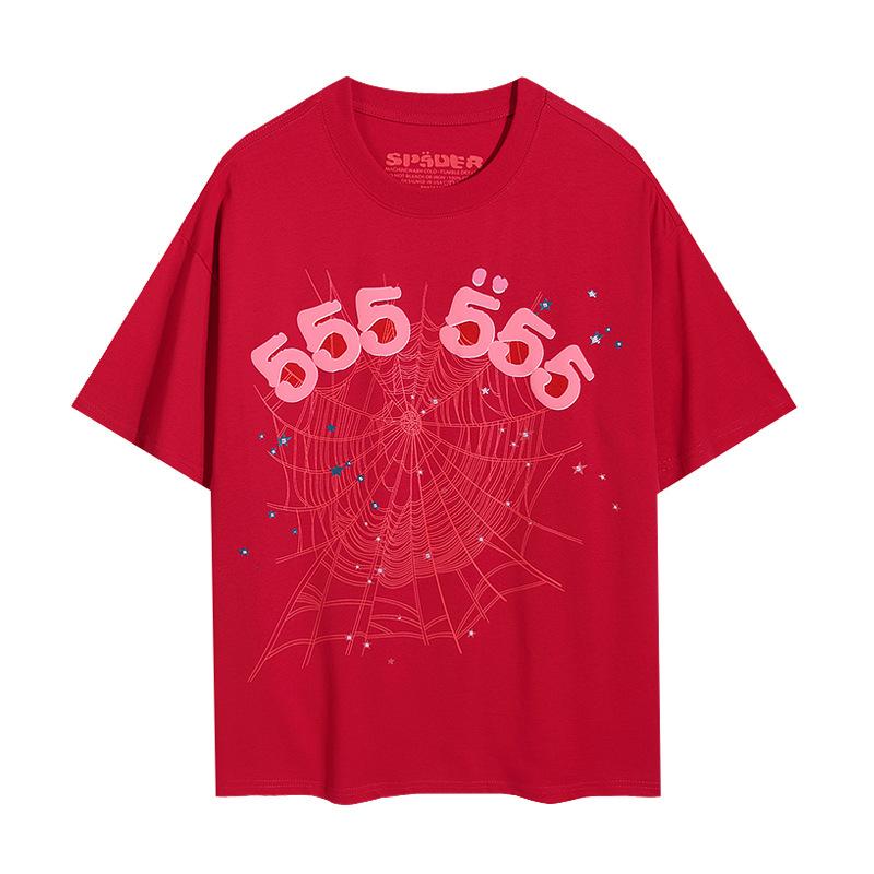 Sp5der hip hop singer Young Thug same foam letter 555555 couple T-shirt Pink short sleeve tee