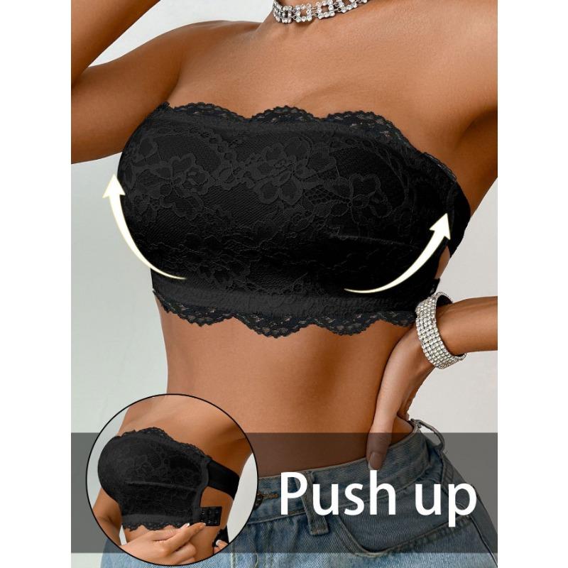 Reggiseno a fascia da donna in raso e pizzo senza spalline, schiena scoperta, sexy, senza imbottitura, intimo invisibile