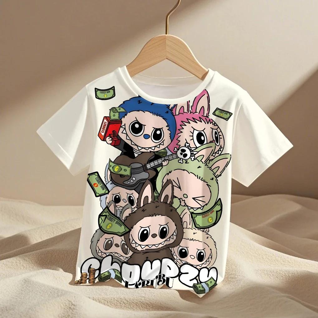 Kawaii Labubu Cartoon Anime Kids T-Shirts 3D Print Streetwear Boy Girls Child Clothing