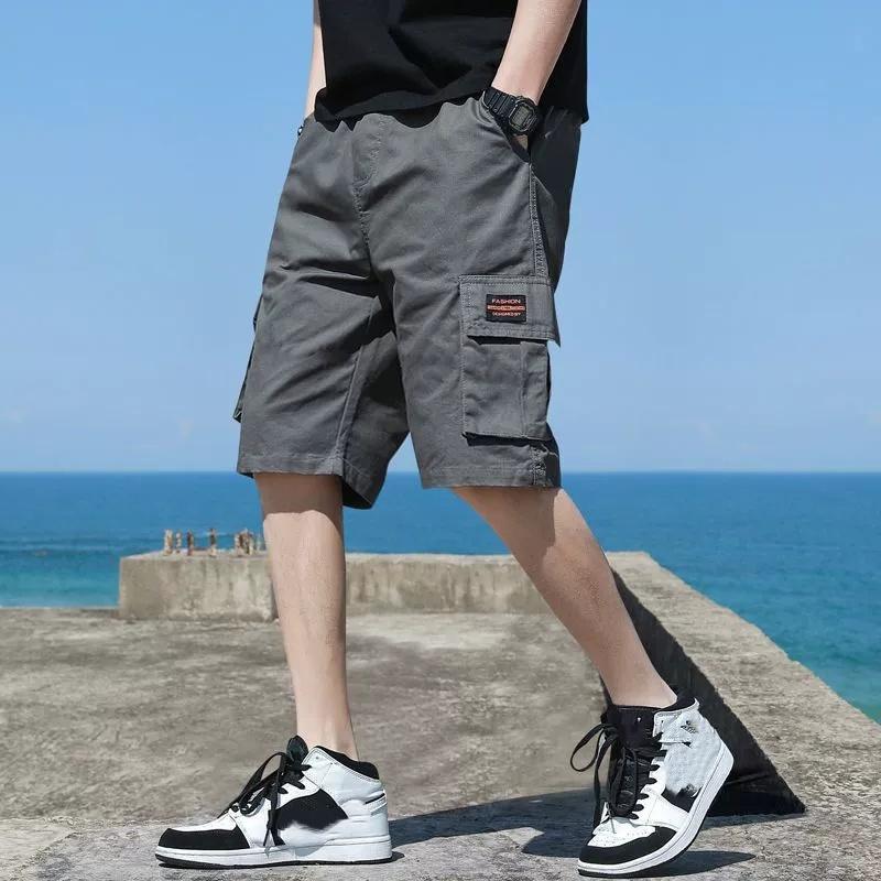 Summer Men's Solid Color Drawstring Cargo Shorts with Flap Pockets Casual Relaxed Athletic Fitness Training Multi-Pocket Bottoms