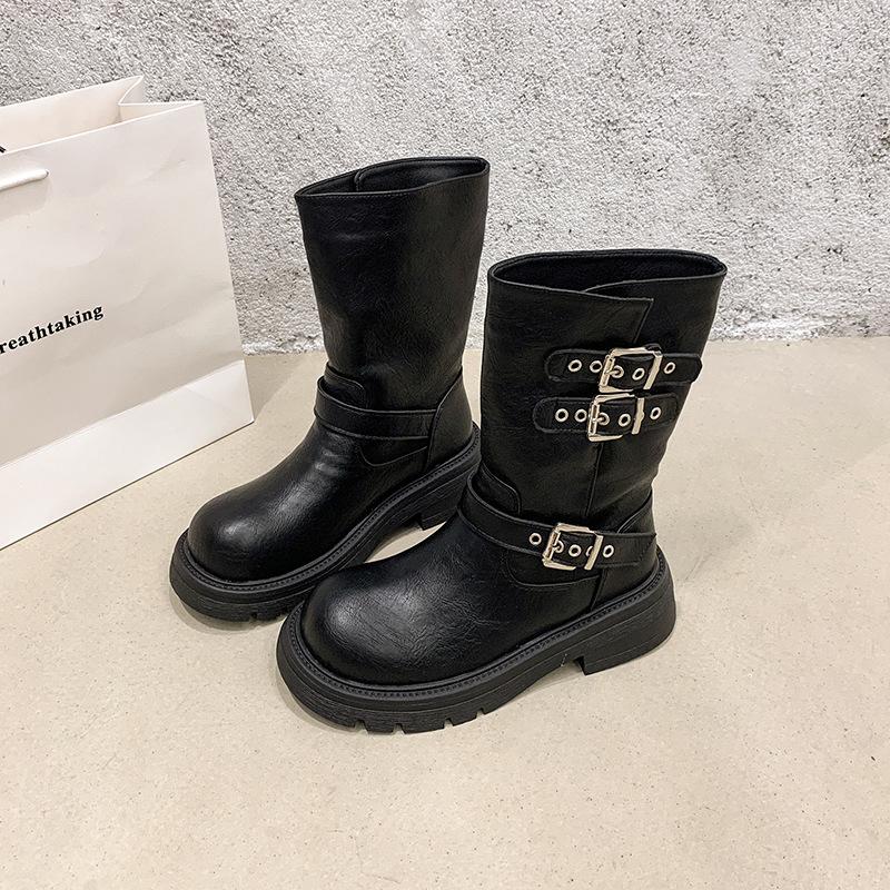 Stiefel mit dickem Absatz für Damen 2025 neu Herbst Britischer Stil kleine kurze Stiefel mit Rock vielseitige Mode-Stiefel