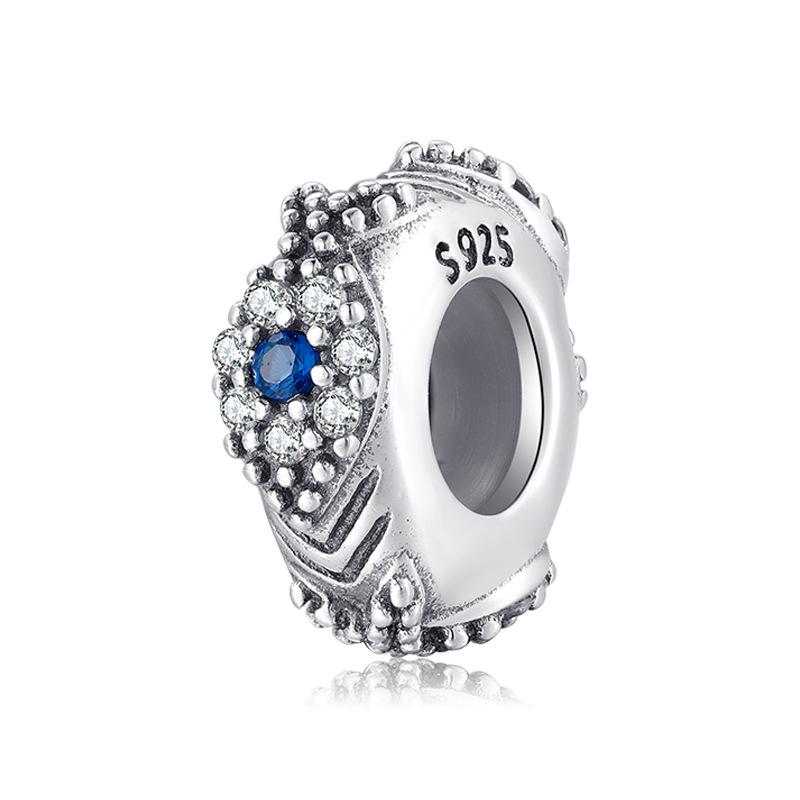 S925 Sterling Silver Plain Silver Blue Shining Spacer Accessories DIY Bracelet Necklace Positioning Beads