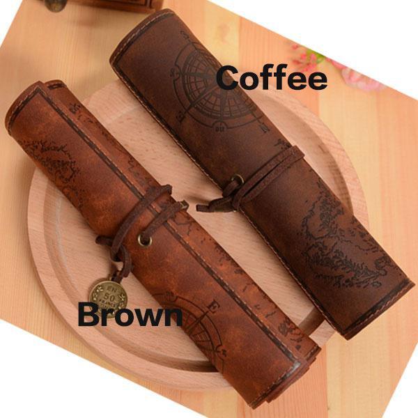 

1 шт. Ретро Карта сокровищ Кожаная сумка для ручек Ролл Чехол Сумка Винтажный стиль Ролл пенал Сумка для карандашей ПУ сумка Пенал для школы LXY