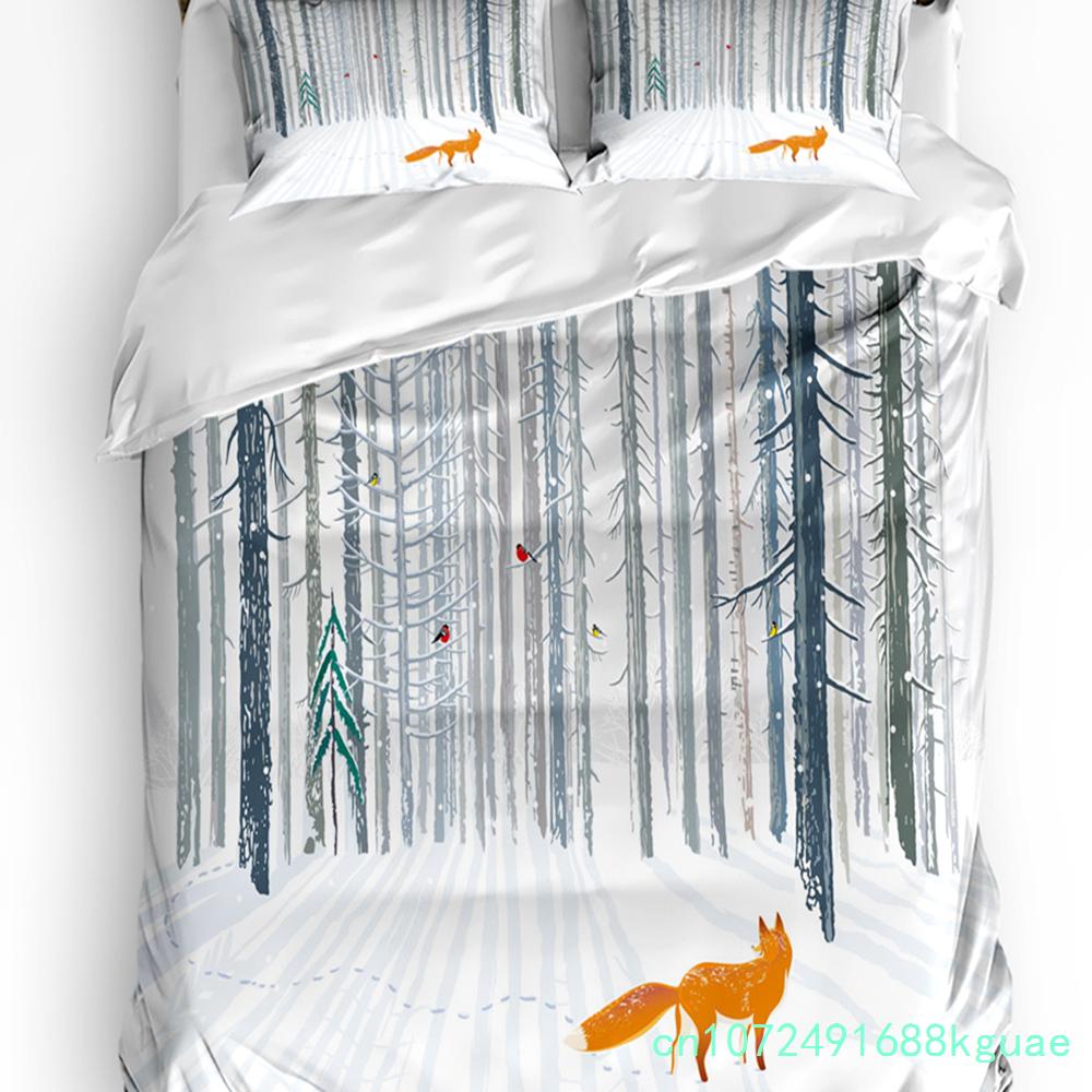 3pcs Bedding Set Winter Snow Mountain Morning Scenery House Duvet Cover Pillow Case Boy Kid Teen Girl Bedding Covers Set