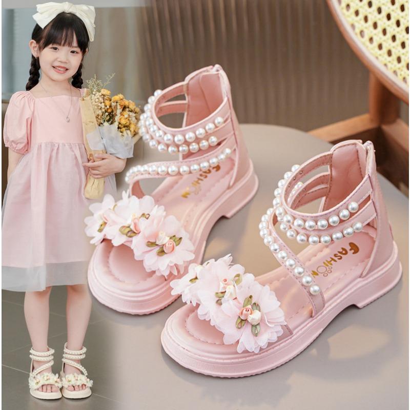 Mädchensandalen 2026 Sommer Neu Mode für kleine Mädchen Prinzessinnenschuhe Baby Blumenfee Stil Weiche Sohle Perlen Schuhe