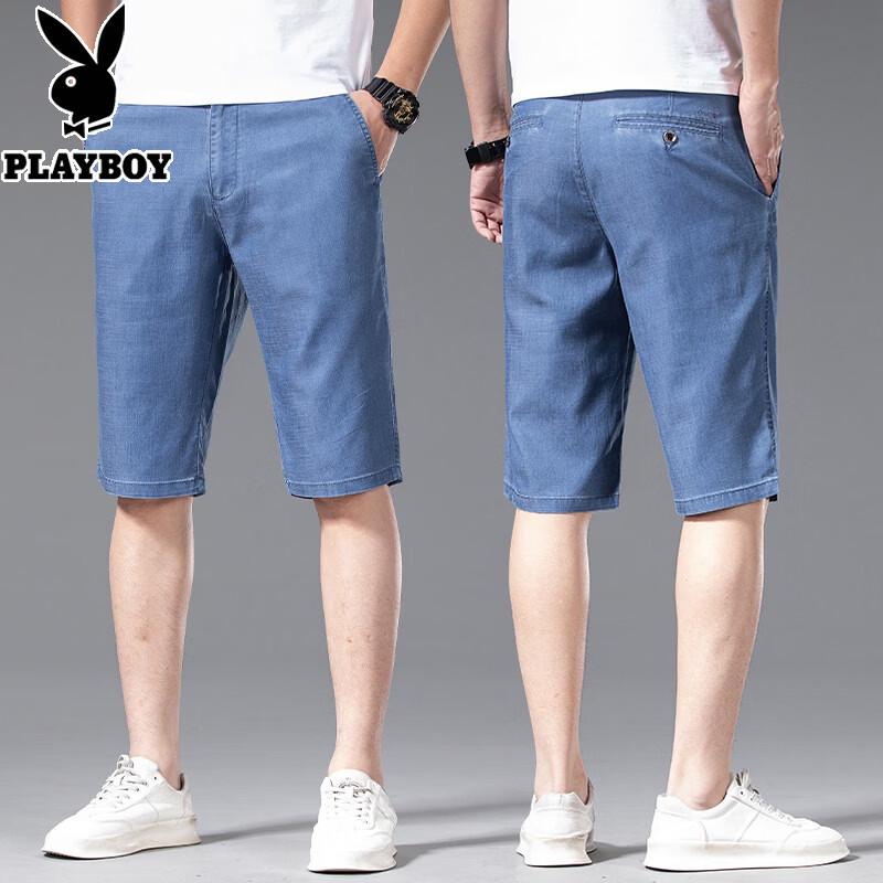 Playboy Men s Ice Silk Ultra-Thin Straight Fit Denim Shorts 38 светло-синий
