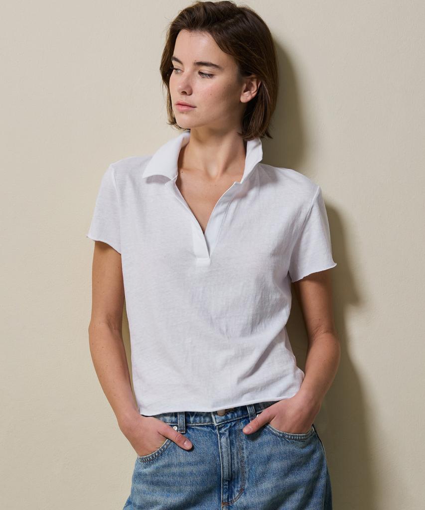 SHINE ON YOU Cotton Jersey Collared T-Shirt_ Pure White