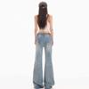 Spring Summer Vintage Light Blue Handmade Cat Whisker Low Waist Classic Slim Micro Flare Denim Pants For Women Casual Pants Oversize Denim Trousers