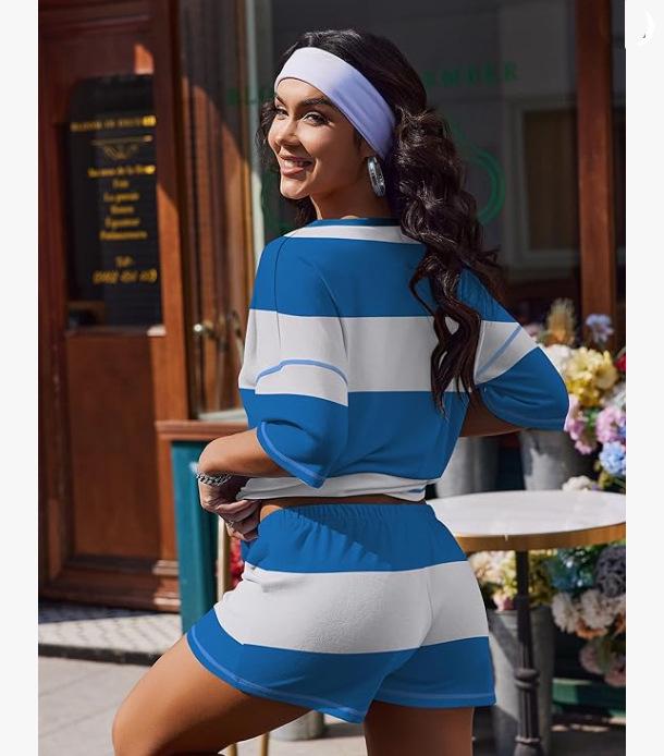 Spring/Summer Women's Striped Short-Sleeve Top & Casual Shorts Two-Piece Sportswear Set