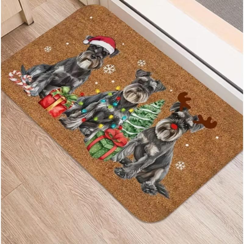 Black Background Doormat With Five Love Trees Dancing In The Sky A Snowflake Christmas Mat Carpet Creative Mat Home Decoration