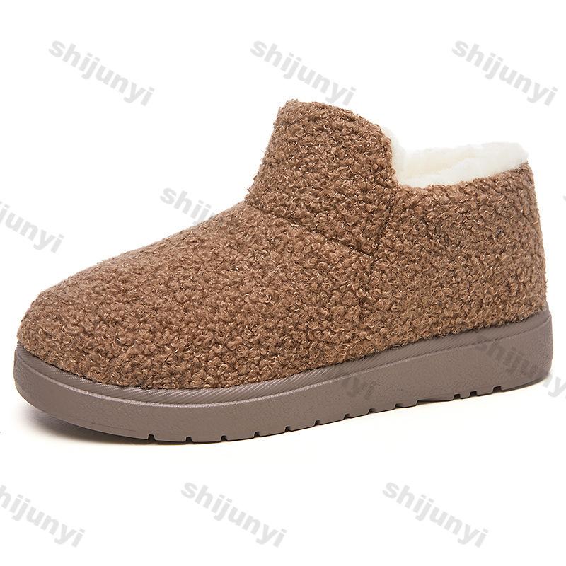 Fashion Women's Snow Boots Winter Plush Thickened Comfortable Non Slip Home Cotton Shoes Fashion Vintage Soft Sole Slip On Cotton Boots