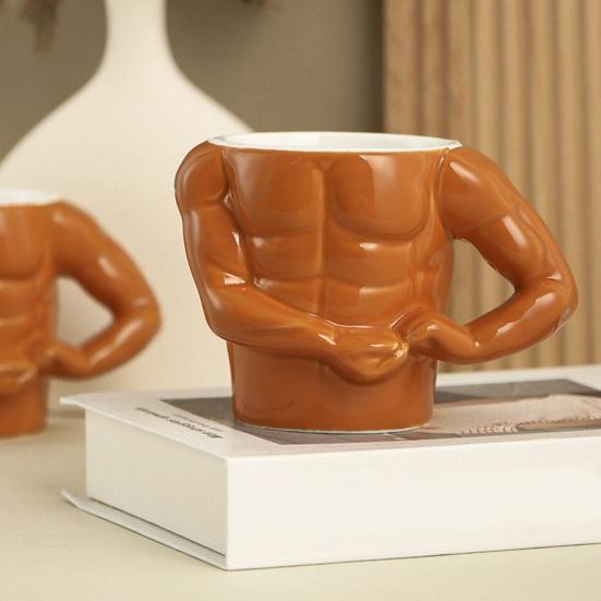 Yousheng Funny Coffee Mug Novelty Muscle Man Shaped Mug Novelty Ceramic Cup with Spoon Birthday Christmas Gifts for Muscle Lovers