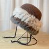 Women's Hand-Knitted Colorful Plush Rabbit Fur Bucket Hat Warm Winter Beanie with Multi-Color Autumn & Winter Fashion Accessory, Comfortable Knit Hat