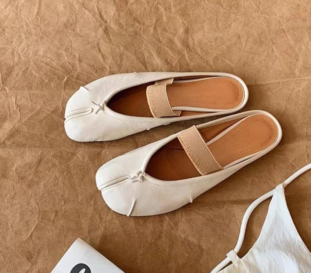 Γυναικεία Μοβ Μαμά Μαλακής Σόλας Επίπεδα Loafers με Λουράκι Διχάλας Δακτύλων με Χοιροδίκτυλο