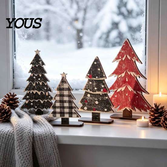 Modern Farmhouse Christmas Decor Rustic Tree Table Decoration, Vintage Wooden Xmas Standing Sign with Small For Tables Base for Winter Home