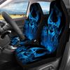 Blue Skull Print car seat cover + rear seat back cover + rear bottom stool cover car seat cover 7-piece set of auto parts, unive