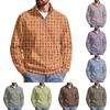 Men's Fall Winter Polka Dot Print Zip Pullover with Stand Collar, Casual Wrinkle- Athletic Top