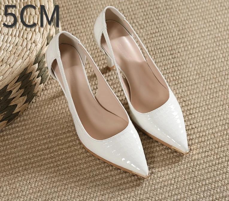 Fashion Women's High-heeled New with Stone Patterned Patent Leather Heels Women Pointed Toes Solid Color Widened Versized Womens Shoes