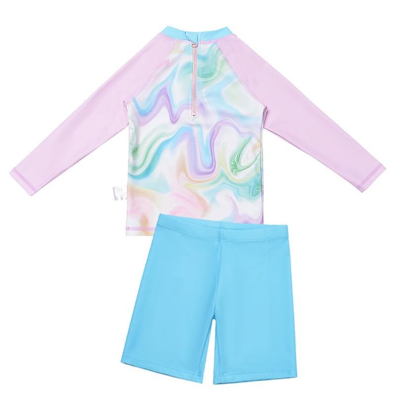 Girls UV Protection Swimsuit Set Long Sleeve Rash Guard Briefs Cap 3-Piece Swimwear Toddlers To Preteens