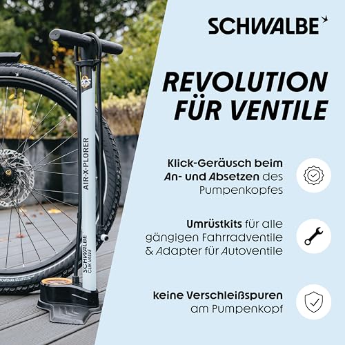 Schwalbe Clik Valve - Bicycle Valve Attachment - SV-SCV Conversion Kit (with Pump Head)