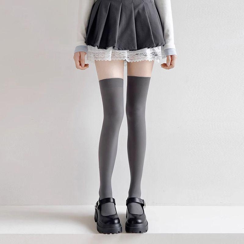 Vår och Sommar Ren College-stil Lätta och Andningsbara Högkvalitativa Silkesstrumpbyxor i Enfärgade Färger Halkskydd Funktion Långa Leggings