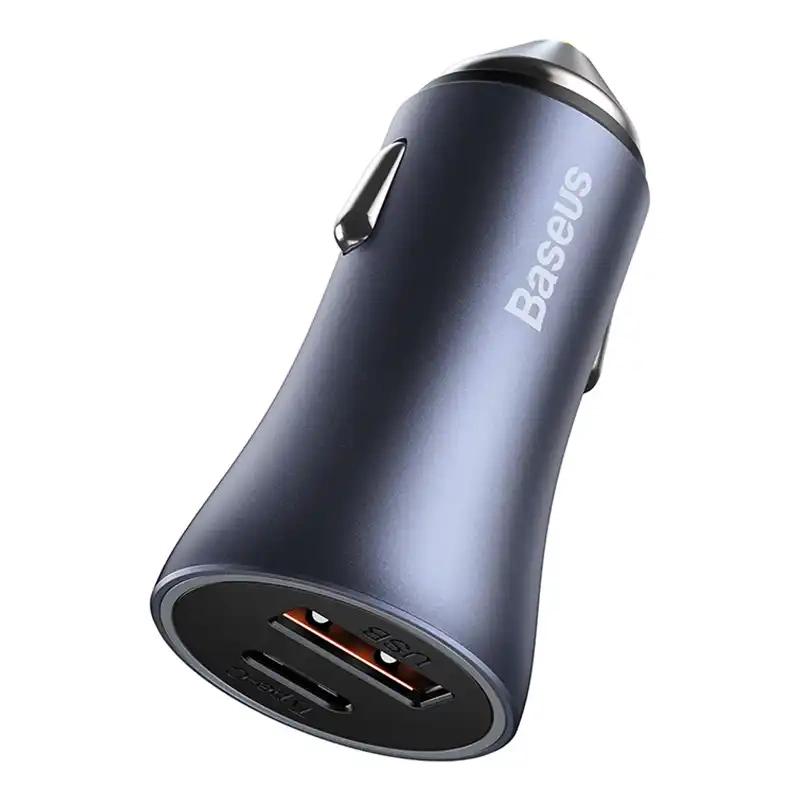 Ładowarka Samochodowa Baseus Golden Contactor Pro, Usb + Usb-C, Qc4.0+, Pd, Scp, 40W (Szara) + Kabel Usb Do Usb-C 1M (Czarny)