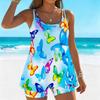 Women's Swimwear Tankini 2 Piece Swimsuit Colorful Butterflies and Blooming Flowers  Pattern Vacation Bathing Suits