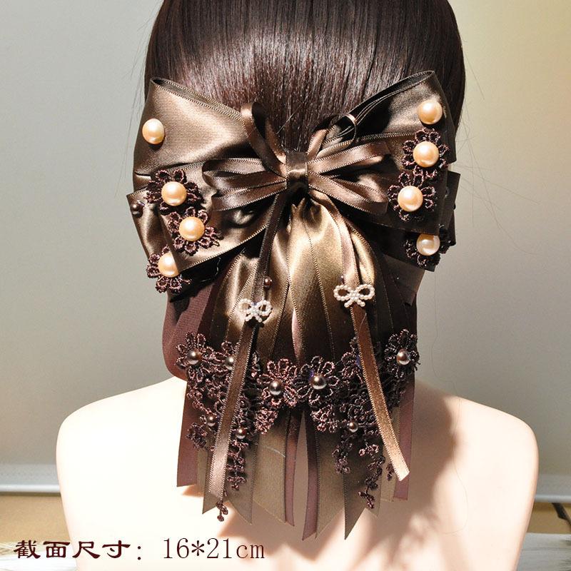 

Elegant Fabric Bow Net Snood Hairpins Pearl Barrette Hair Clip Cover Catering Nurses Cleaning Staff Hairpiece Hair Accessories коричневый