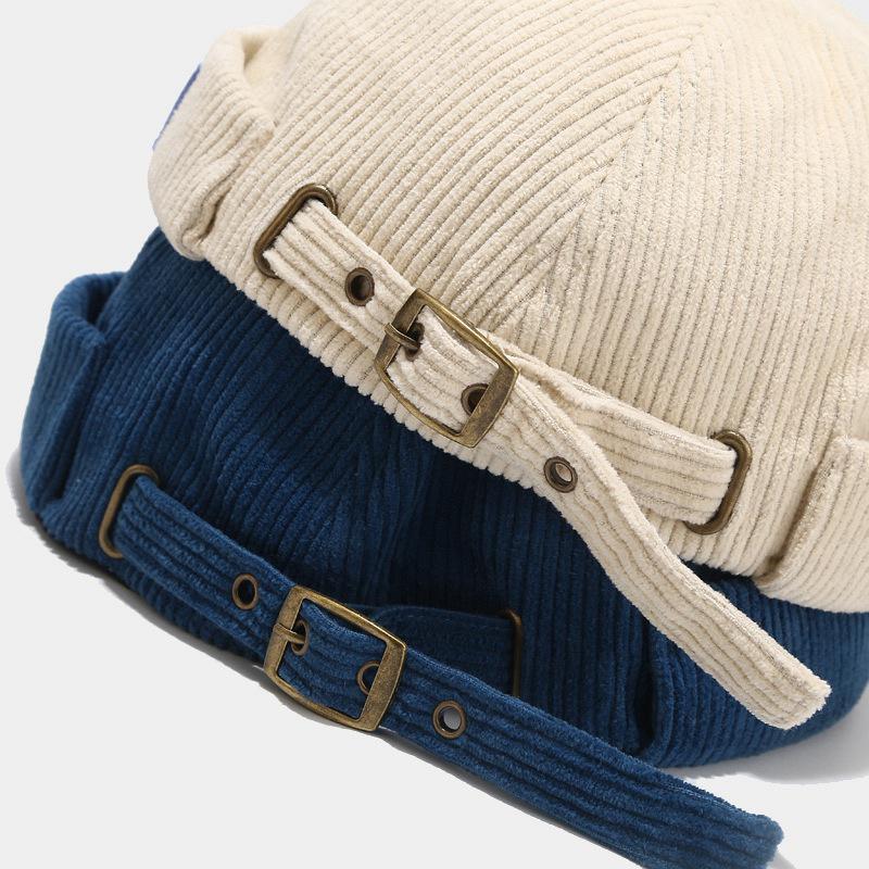 Fashionable Brimless Beanies Men Women Retro Hip Hop Fashion Round Cap Casual Corduroy Fabric Penny Cap Versatile Melon Skin Cap