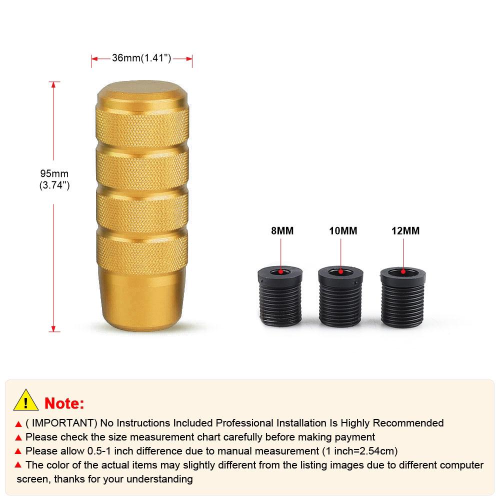 Universal 95mm Non-Slip  Shift Knob M8 M10 M12 Universal Car Manual Transmission Aluminum Knurled Shifter Lever Knob