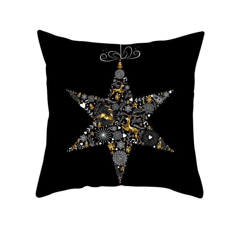 18" Merry Christmas Cushion Cover Home Decor Xmas Throw Pillow Case Gold Black