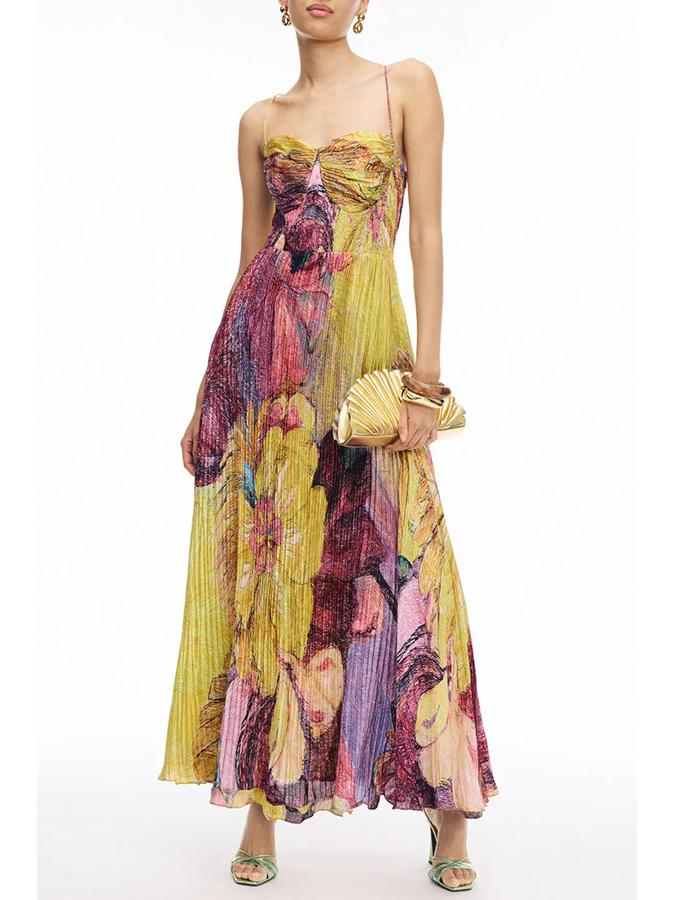 European and American Women's Spaghetti Strap Print Pleated Sleeveless Swing Dress (Plus Size Style 8162)