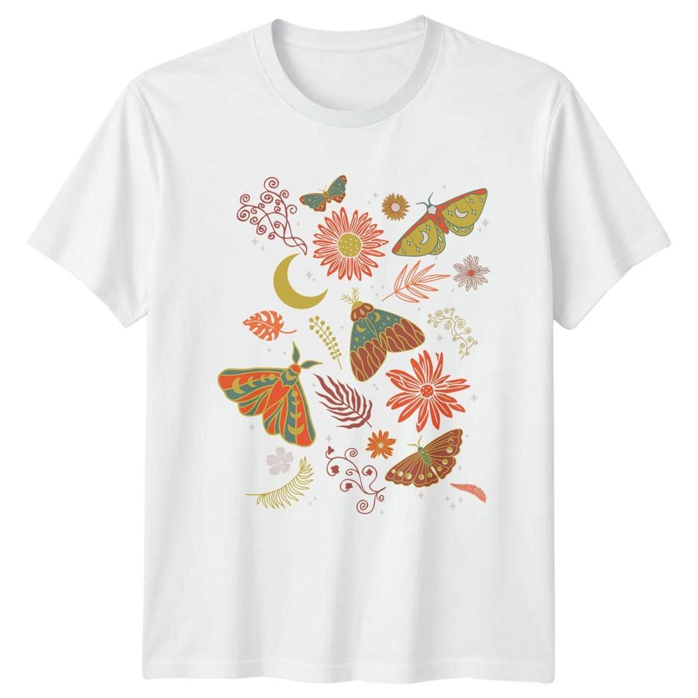 Boho Moth Butterfly Celestial Unisexs TShirt Floral Nature Birthday Gift For Her S