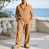 European Men's Linen Sleeveless Lapel Shirt & Long Pants Set – Breathable for Vacation