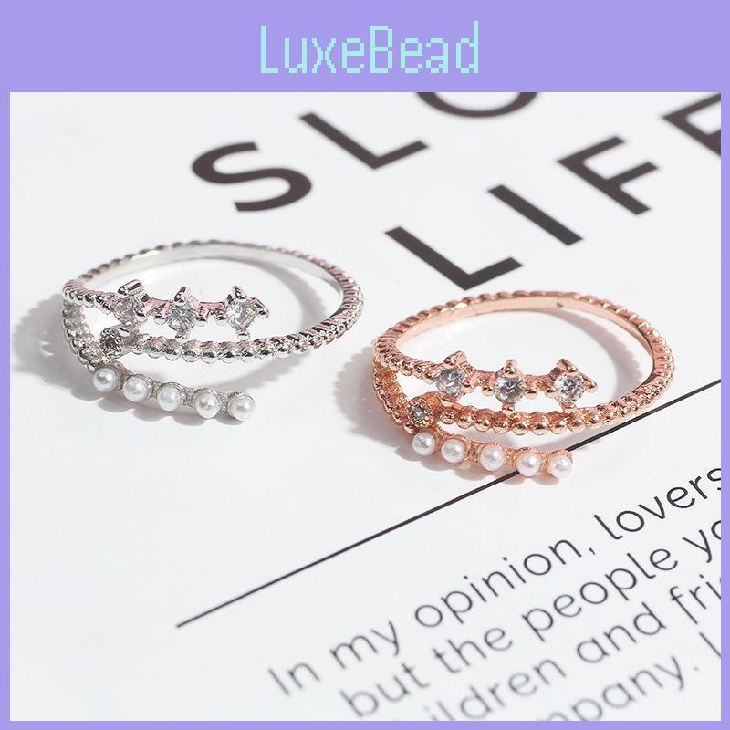 Stylish Korean Fashion Lightweight Adjustable Pearl And Zirconium Ring For Women