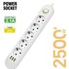 2m Extension Cord EU Plug Socket 3 USB Ports AC Outlet Multiprise Power Strip  Office Power Supply
