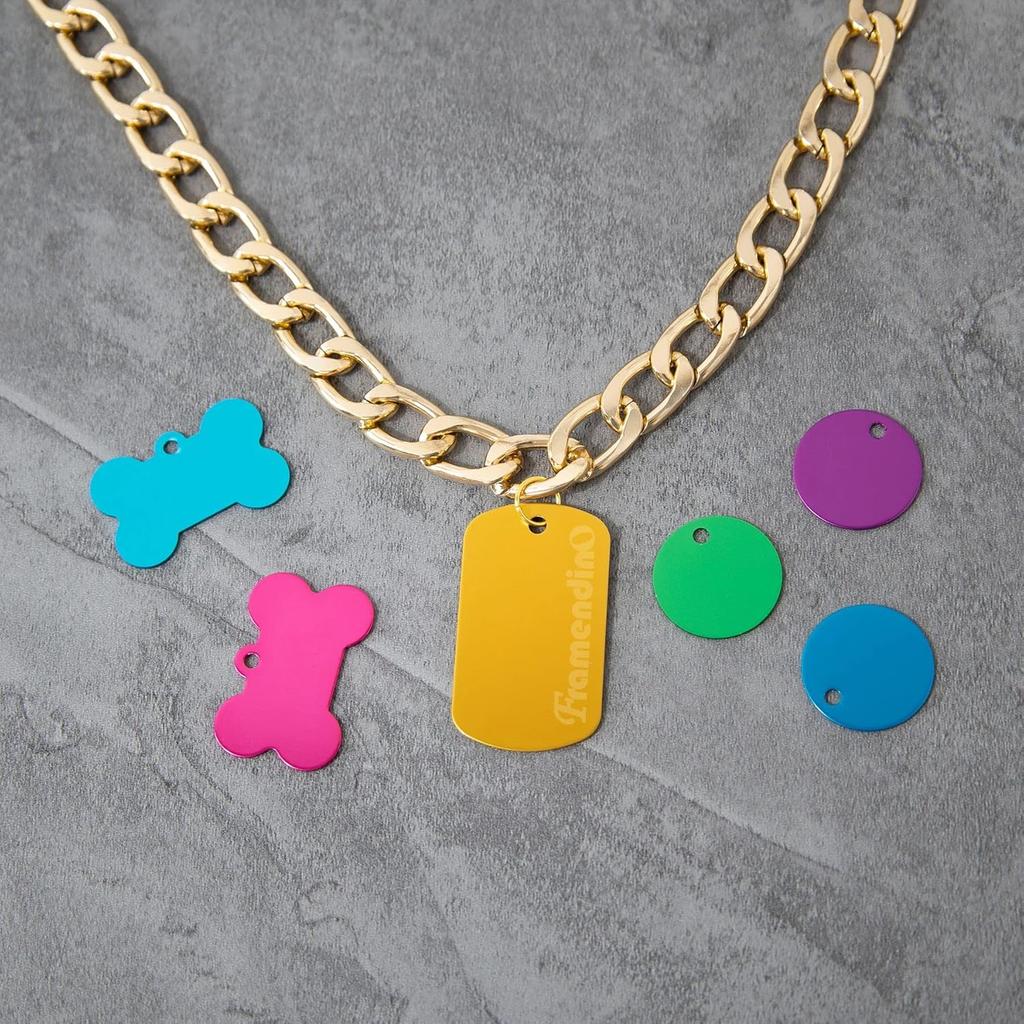 Framendino, 60 Pack Pet ID Tag Colorful Blank Double Sided Aluminum Charms for Dog Cat DIY Crafts Jewelry Making 10 Colors 3 Different Shapes
