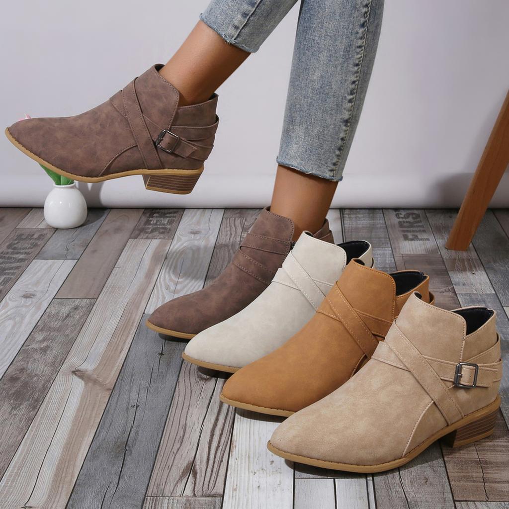 2025 New Boots Leather Women Retro Short Boots for Women Autumn and Winter New Large Size Medium Heel Thick Heel Ankle Boots